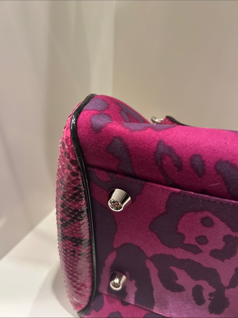 Dior Pink and Magenta Leopard-Print Satchel with Chain Charm - Picture 8 of 12